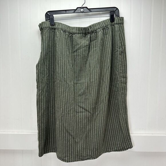 J Jill Ruffle Pencil Skirt Womens Large Petite Green Stripe Linen Blend Side Zip - Picture 2 of 9